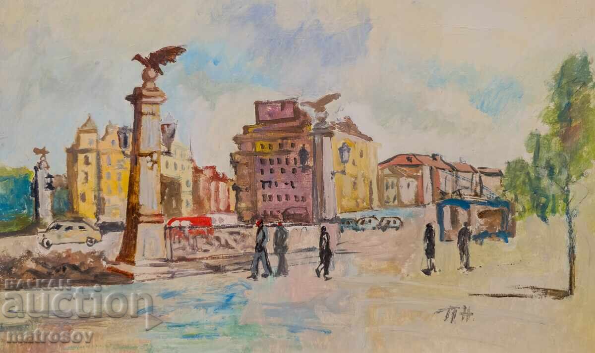Petar Nenov, Cityscape, Oil on Canvas "Eagles' Bridge" with price 300.00 BGN | € 153.39