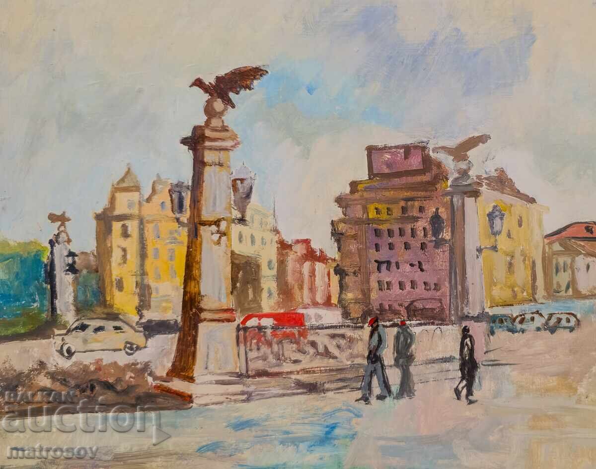Auction  Petar Nenov, Cityscape, Oil on Canvas "Eagles' Bridge"