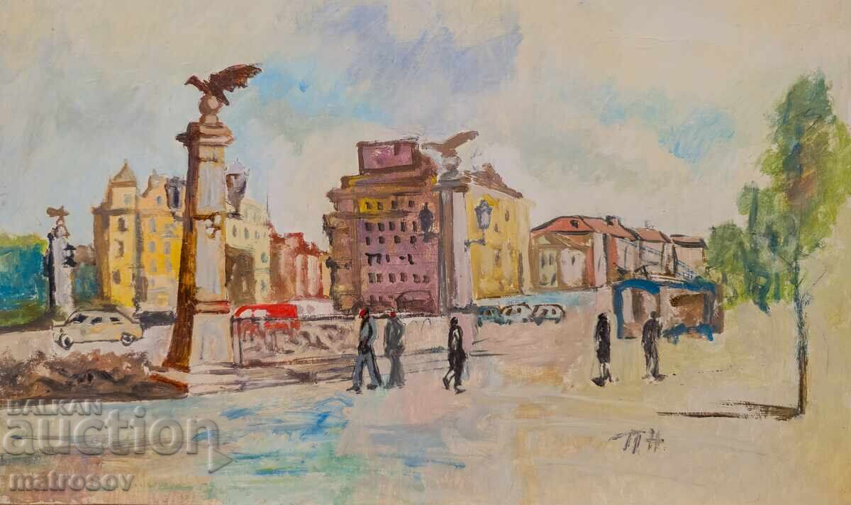 Petar Nenov, Cityscape, Oil on Canvas "Eagles' Bridge"