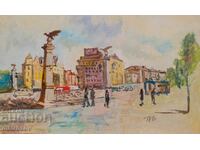 Petăr Nenov, peisaj urban, uleiuri "Podul Vulturilor"