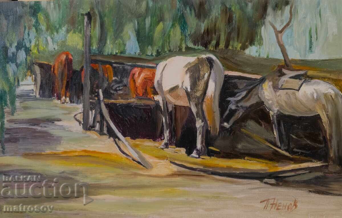 Πέταρ Νένοφ, τοπίο με άλογα, ελαιογραφίες με τιμή 300.00 BGN | € 153.39