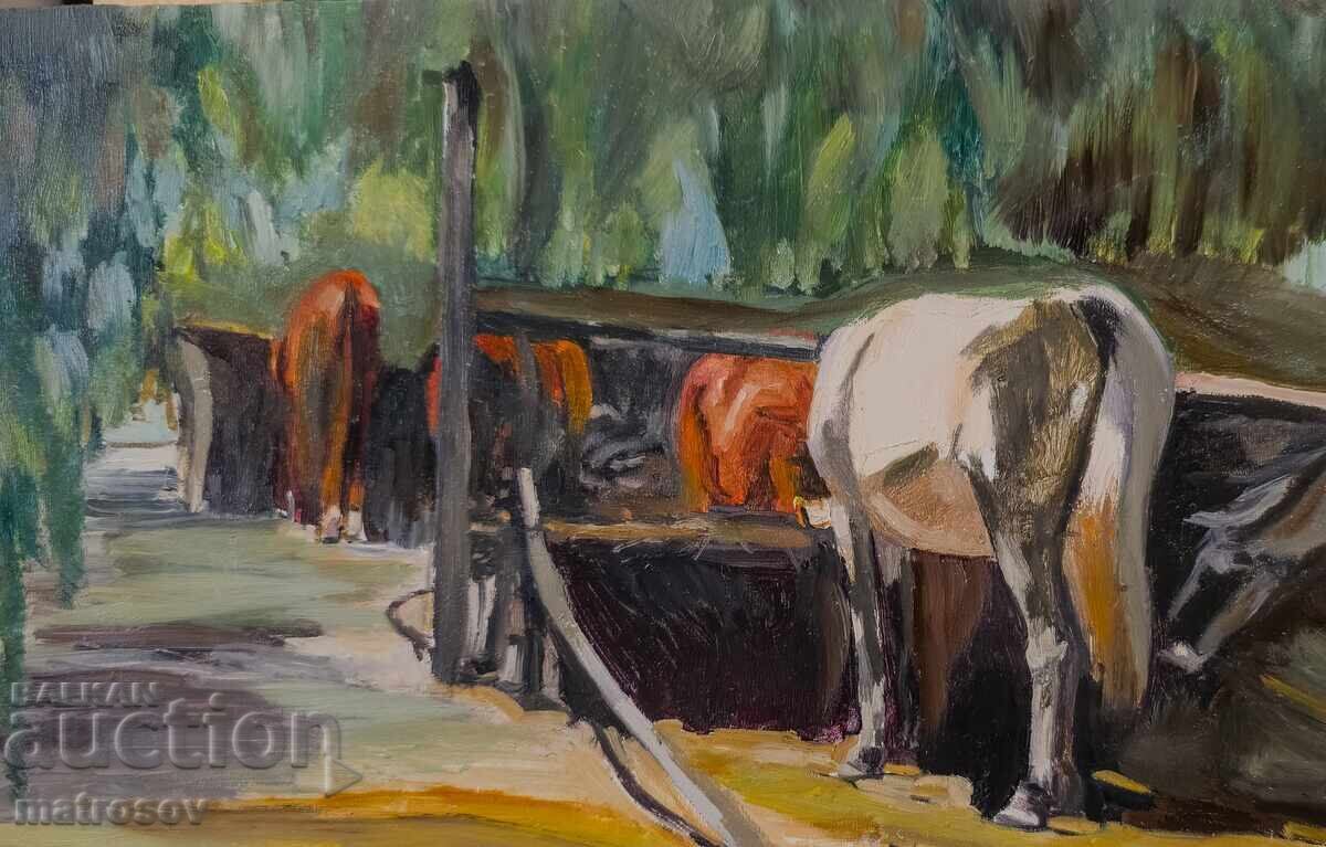 Δημοπρασία Πέταρ Νένοφ, τοπίο με άλογα, ελαιογραφίες