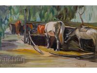 Petăr Nenov, peisaj cu cai, uleiuri