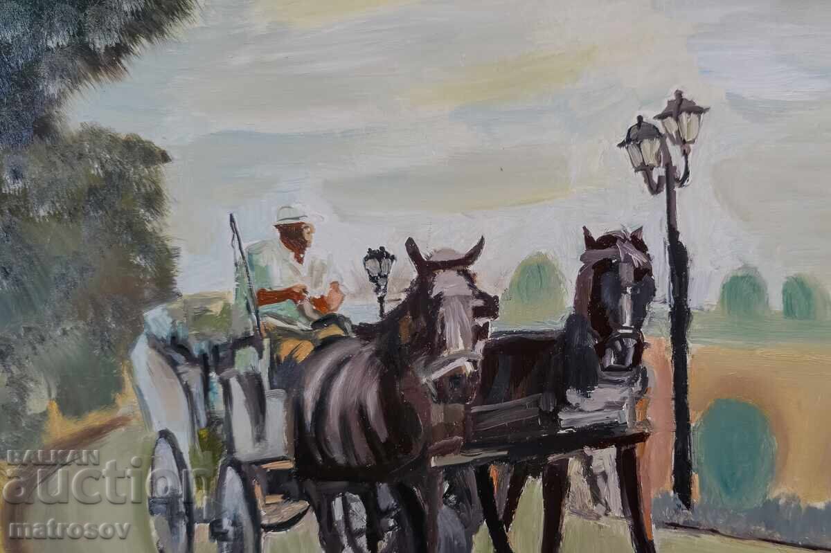Παράδοση Πέταρ Νένωφ, τοπίο με άμαξα, ελαιογραφία