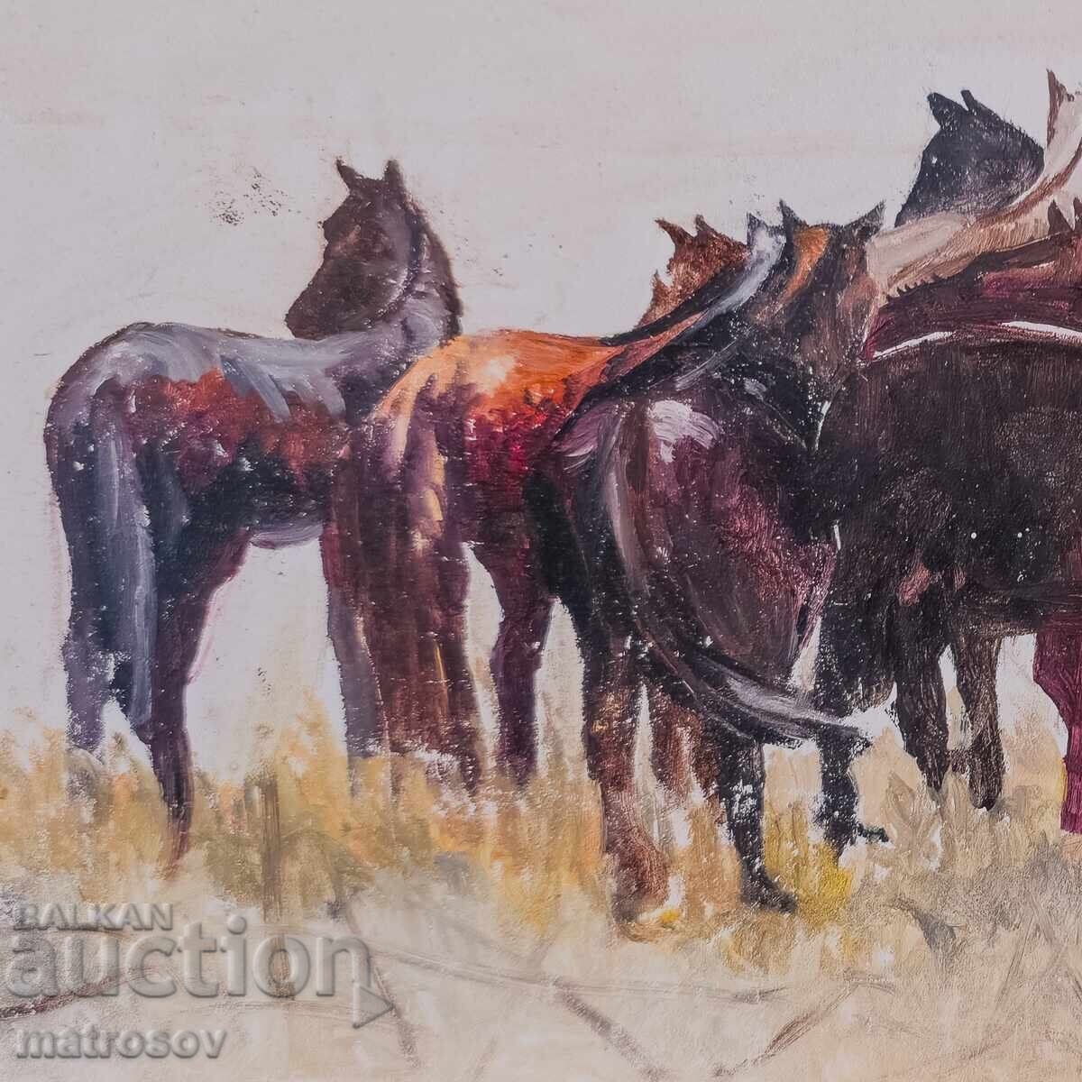 Δημοπρασία Πέταρ Νένοφ, τοπίο Άλογα που βόσκουν, ελαιογραφία