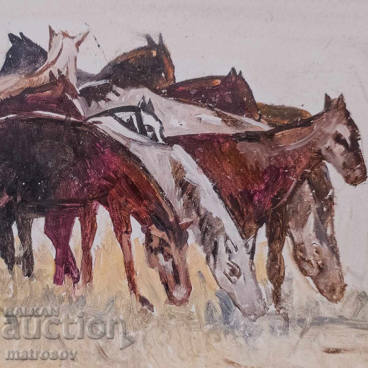 Πέταρ Νένοφ, τοπίο Άλογα που βόσκουν, ελαιογραφία - 5