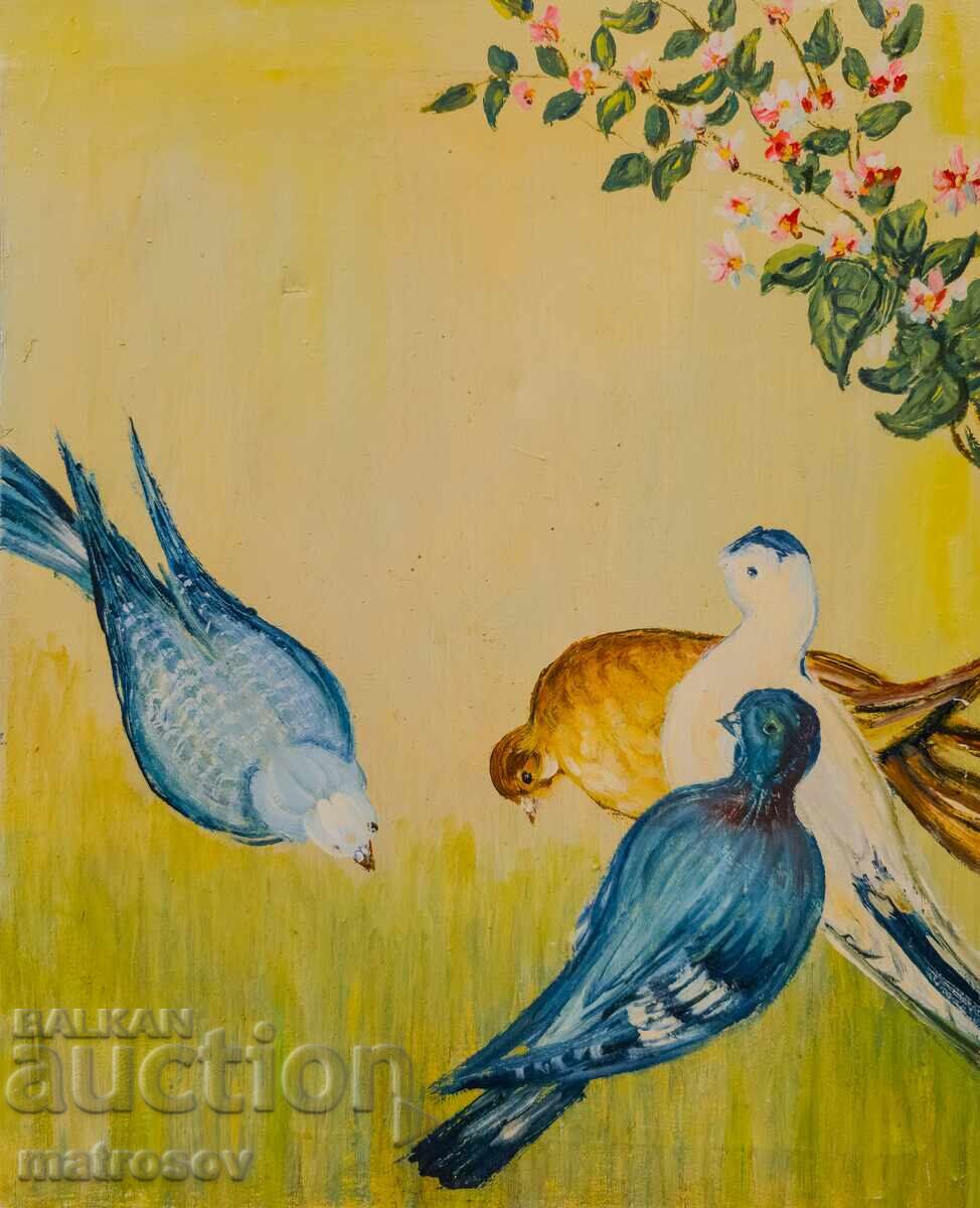 Μπόρις Τσάνοφ πίνακας ζωγραφικής με λάδι, τοπίο με πουλιά