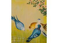 Boris Tsanov pictură ulei, peisaj cu păsări