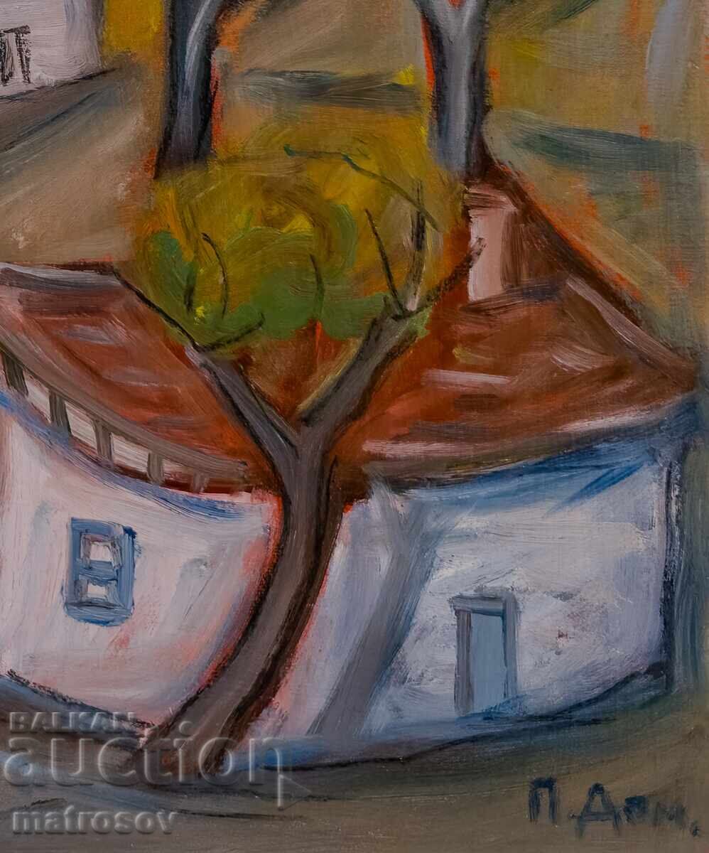 Παράδοση Πέταρ Ντόμουτσιεφ, ελαιογραφία, τοπίο με σπίτια