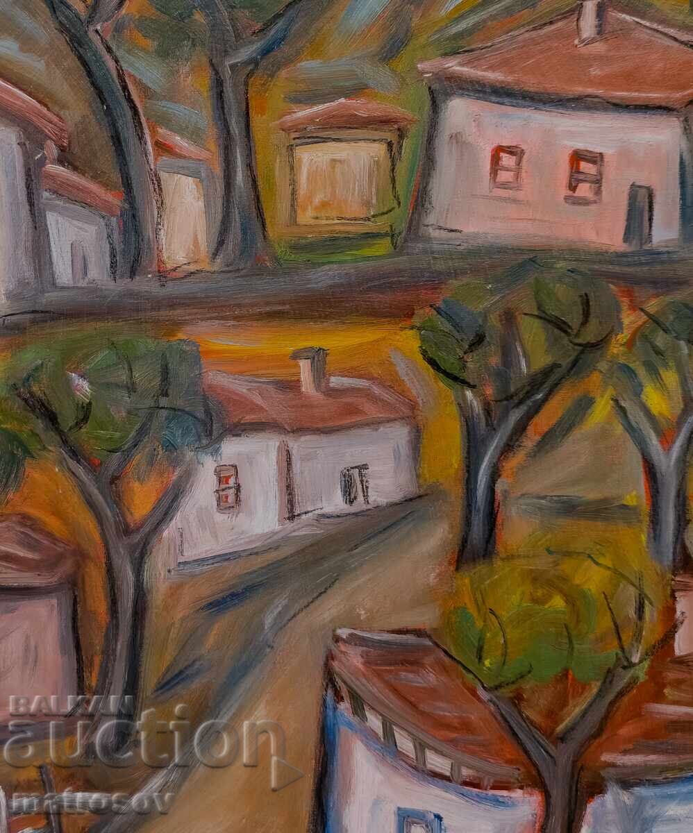 Πέταρ Ντόμουτσιεφ, ελαιογραφία, τοπίο με σπίτια - 5