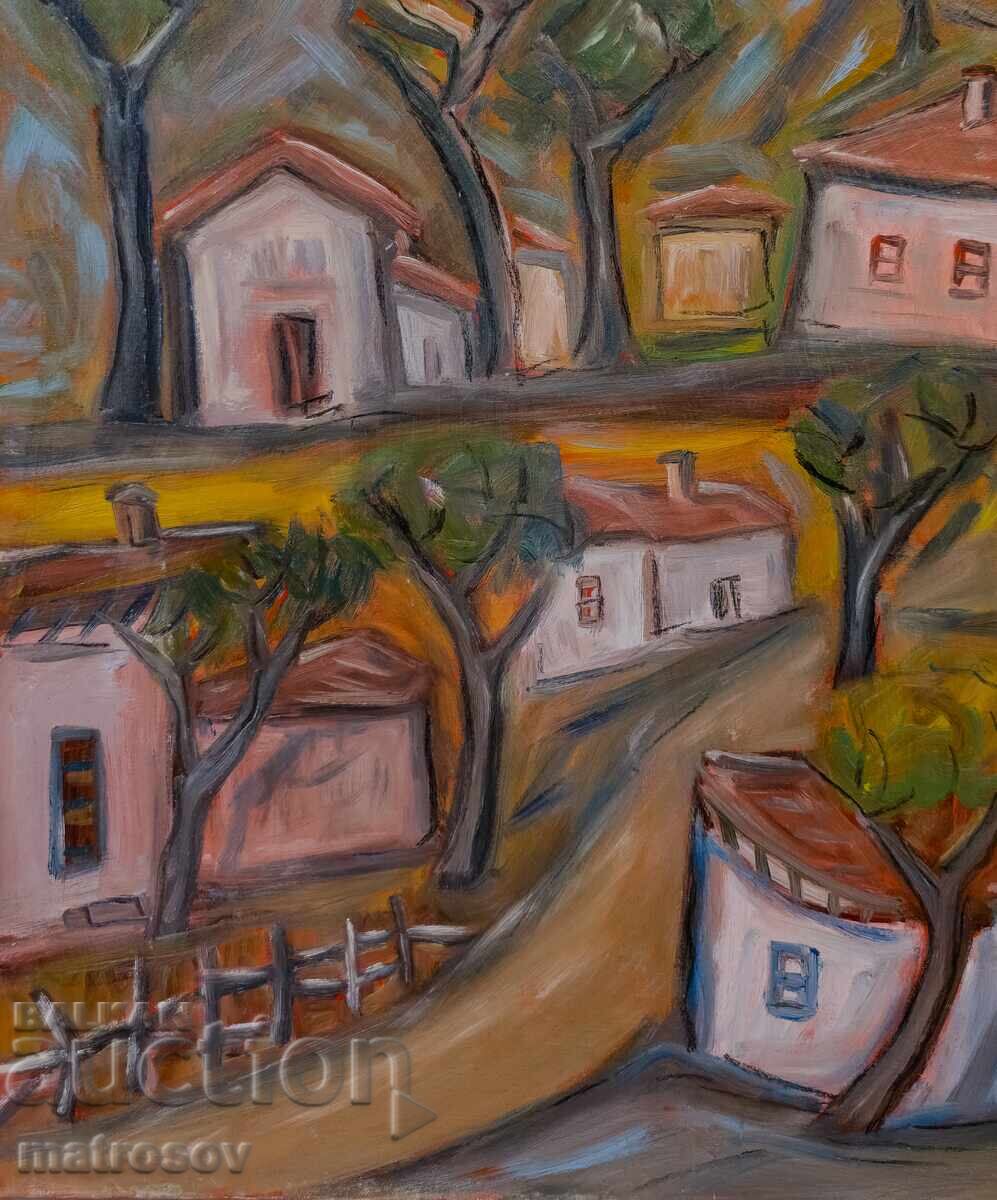 Πέταρ Ντόμουτσιεφ, ελαιογραφία, τοπίο με σπίτια - 7