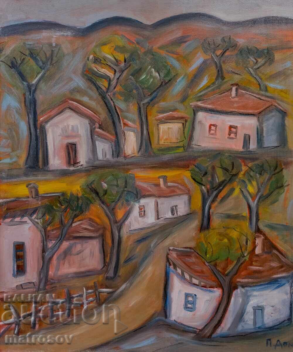 Πέταρ Ντόμουτσιεφ, ελαιογραφία, τοπίο με σπίτια
