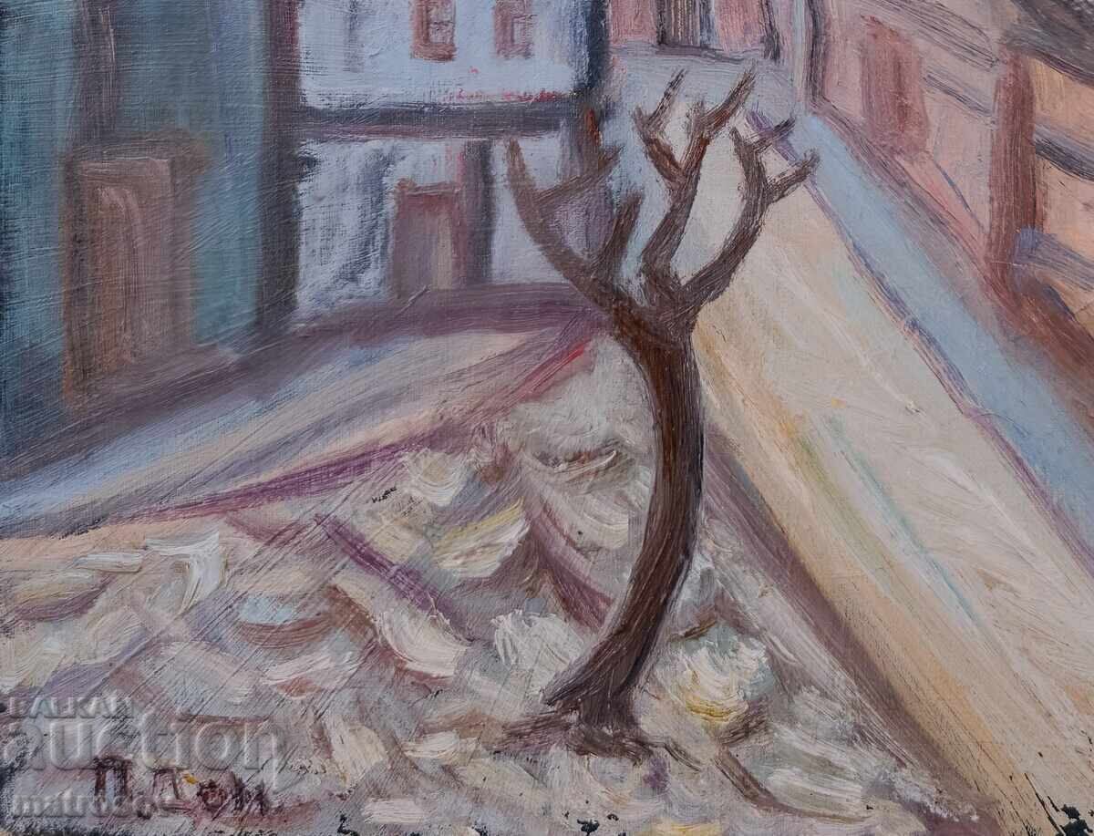 Petăr Domuschiev, pictură în ulei, peisaj cu case - 5 Petăr Domuschiev, pictură în ulei, peisaj cu case - 5