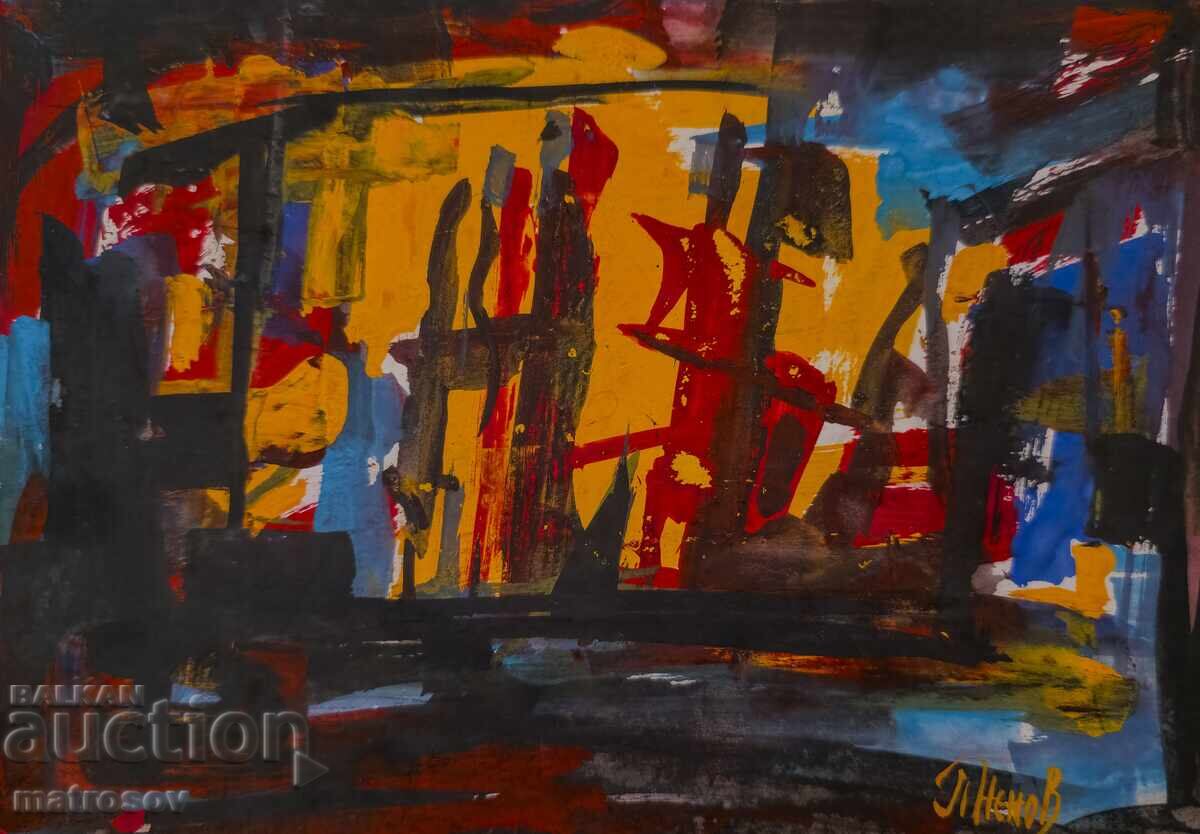 Peter Nenov, abstract landscape, tempera paints