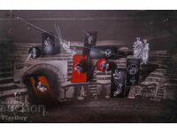 Gouache painting, abstract figurative composition