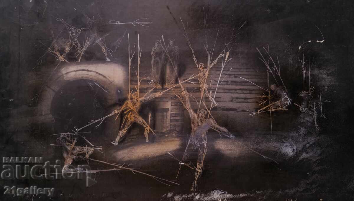 Licitație Tablou guaș, compoziție figurativă abstractă Licitație Tablou guaș, compoziție figurativă abstractă