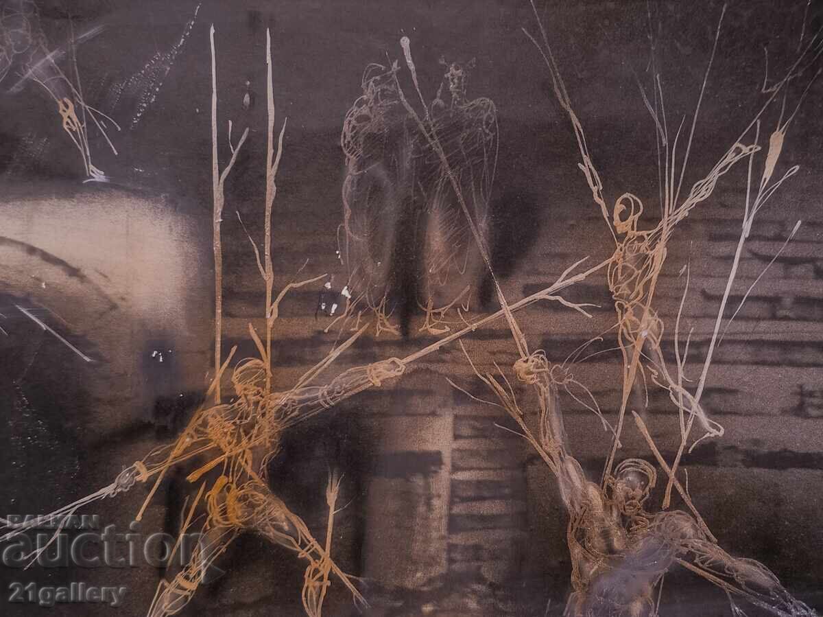 Tablou guaș, compoziție figurativă abstractă - 6 Tablou guaș, compoziție figurativă abstractă - 6