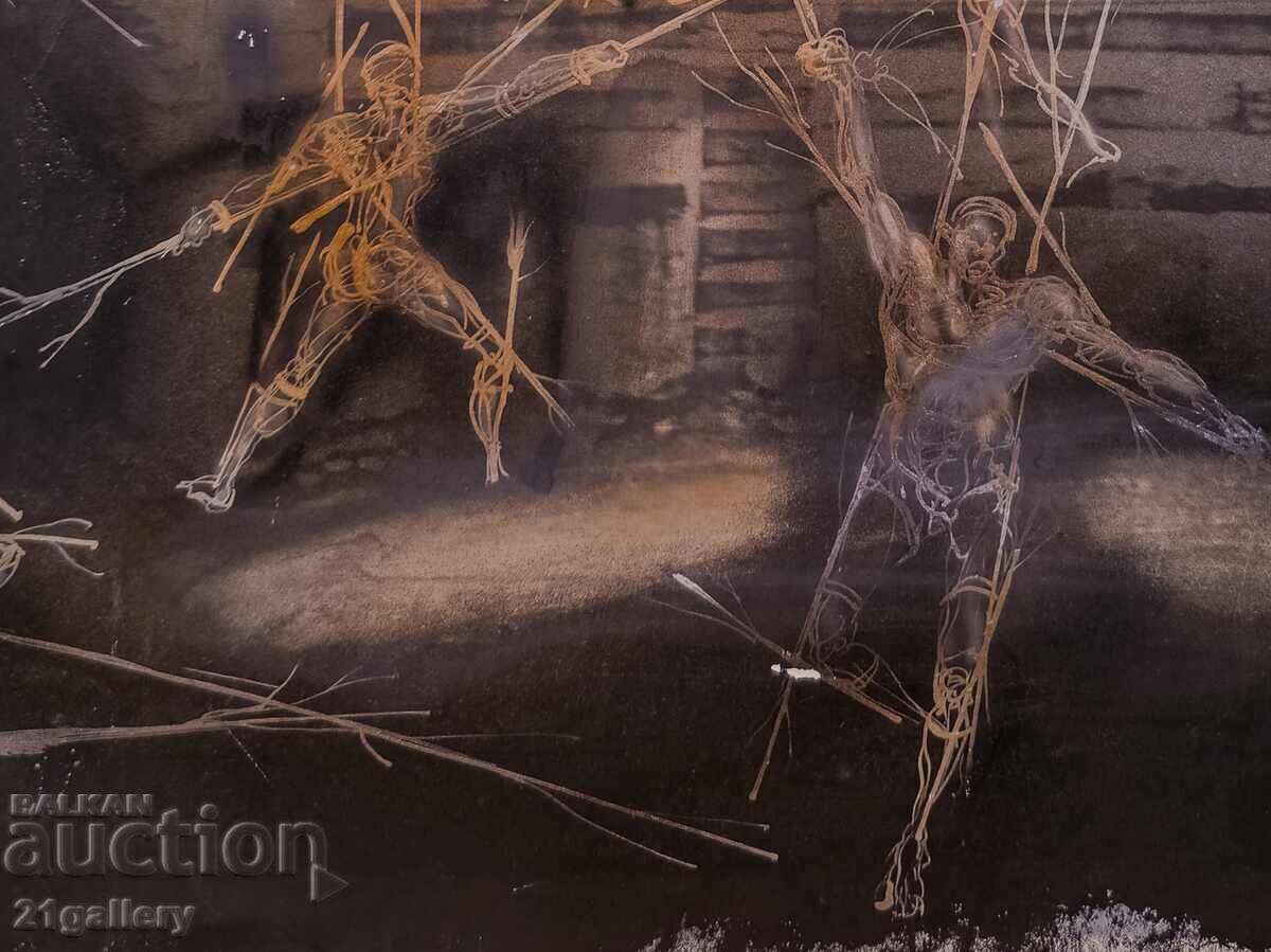 Tablou guaș, compoziție figurativă abstractă - 7 Tablou guaș, compoziție figurativă abstractă - 7