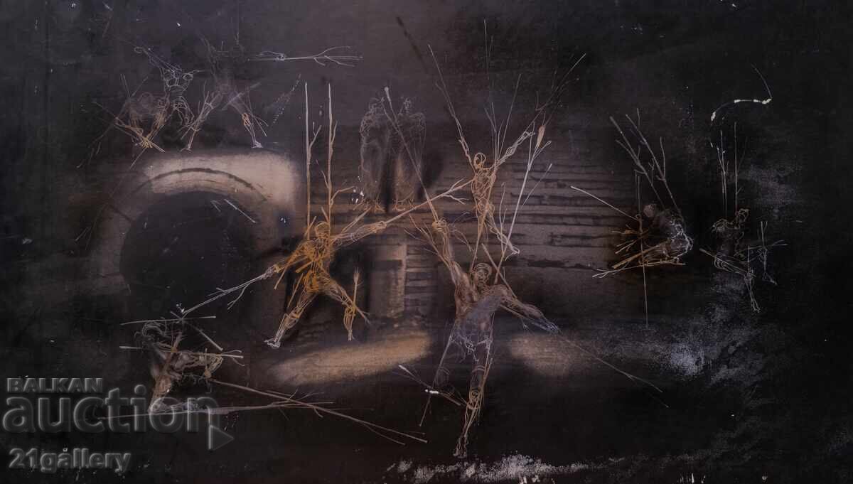 Tablou guaș, compoziție figurativă abstractă Tablou guaș, compoziție figurativă abstractă