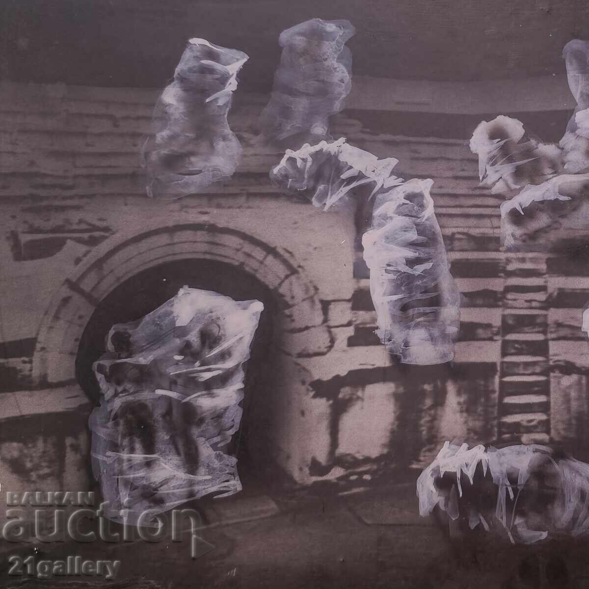 Auction  Gouache painting, abstract figurative composition