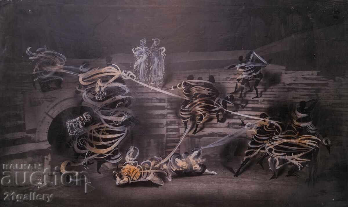 Έργο γκουάς, αφηρημένη εικονιστική σύνθεση με τιμή 1000.00 BGN | € 511.29