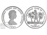 10 Coroane, Turks&Caicos, 1982, PCGS PR69DCAM, argint