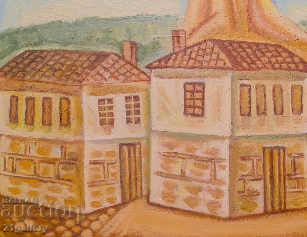 Παράδοση Τοπίο με σπίτια / ελαιογραφία