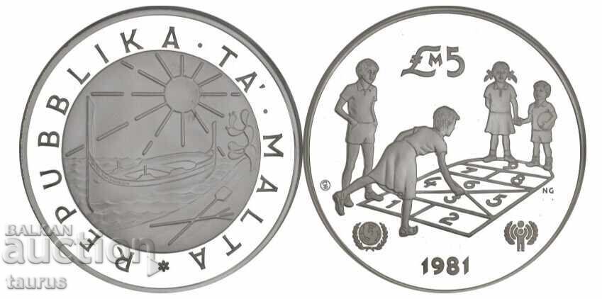 5 Λίρες, Μάλτα, 1979, PCGS PR69DCAM, ασήμι