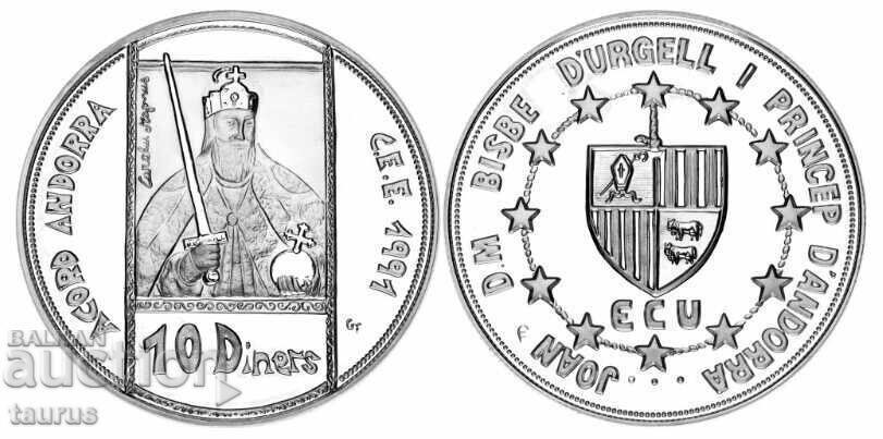 10 Δηνάρια, Ανδόρρα, 1991. 1 ουγγιά ασήμι! 10 Δηνάρια, Ανδόρρα, 1991. 1 ουγγιά ασήμι!