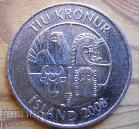 10 κορώνες 2008 - Ισλανδία με τιμή 2.00 BGN | € 1.02
