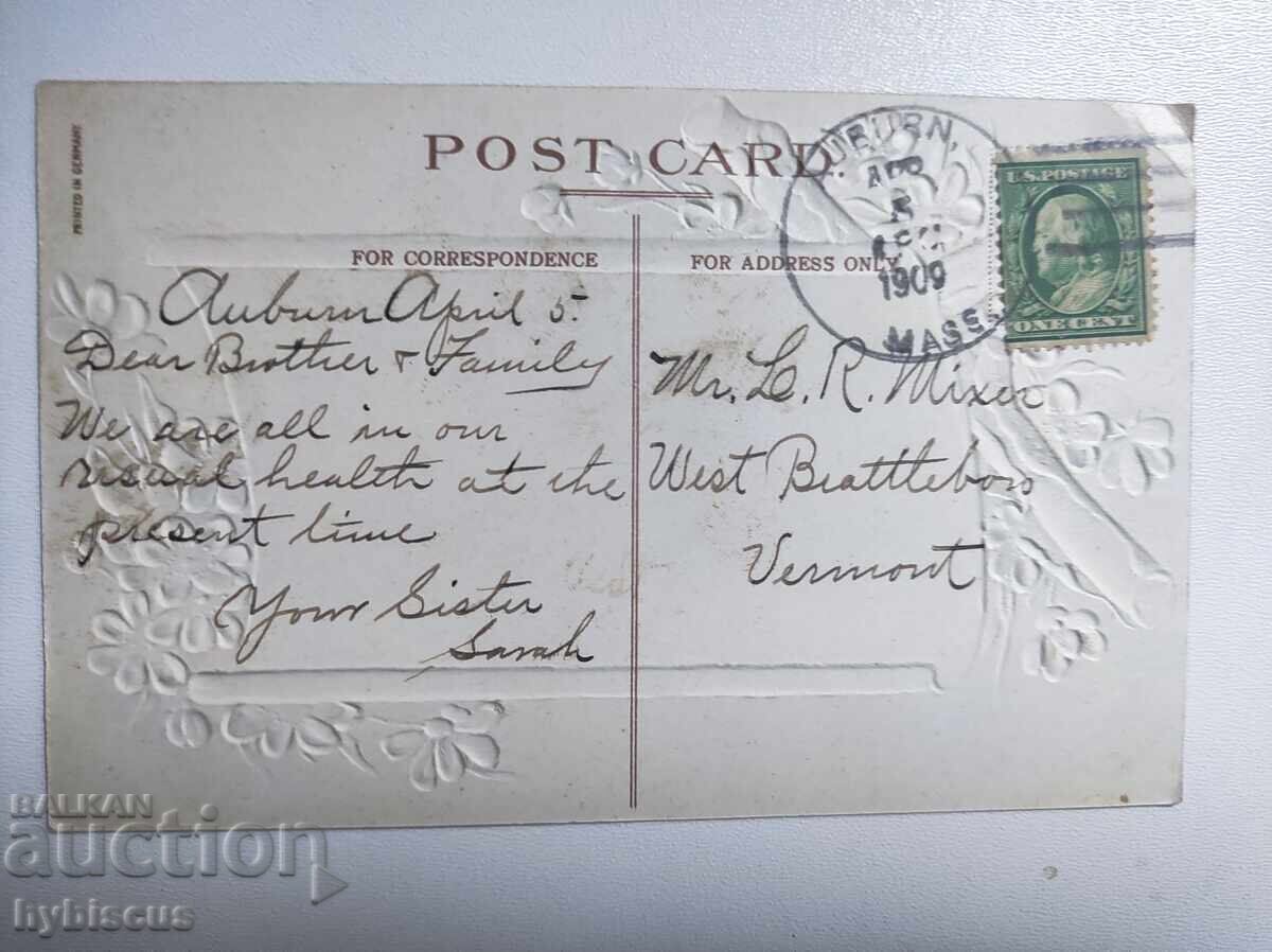 Релефна пощенска картичка "Честит Великден" САЩ 1909 г. с цена € 1.00 | 1.96 лв. Релефна пощенска картичка "Честит Великден" САЩ 1909 г. с цена € 1.00 | 1.96 лв.