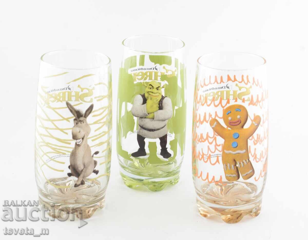 Стъклени чаши Шрек - 3 бр.