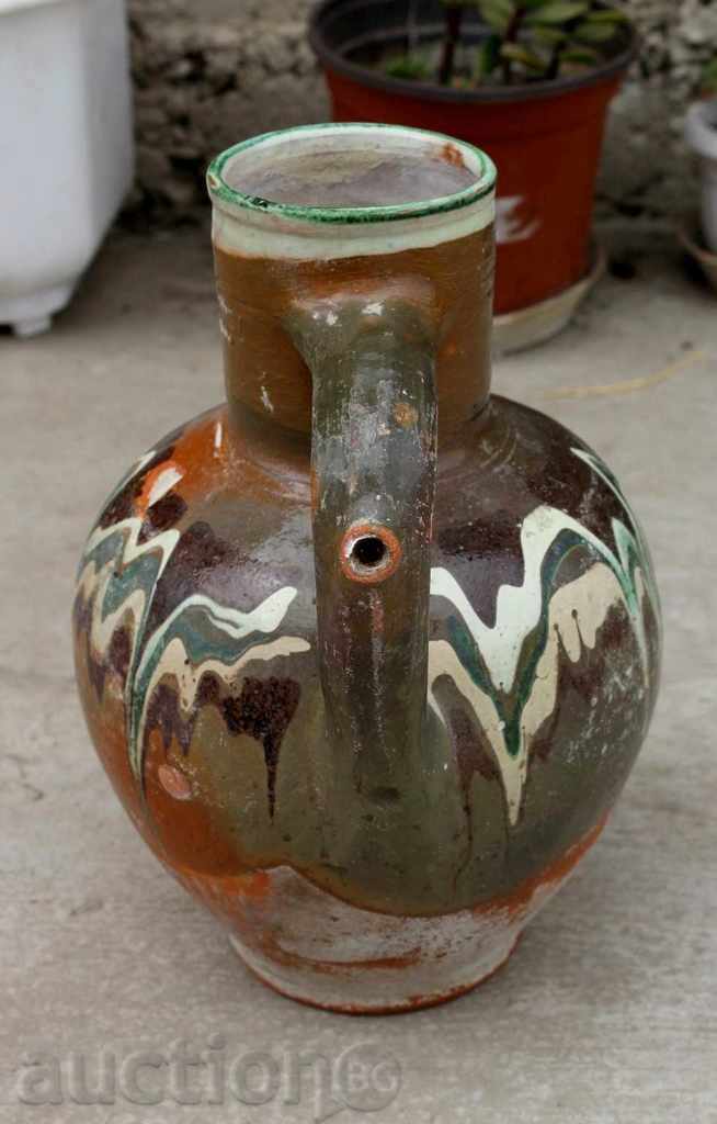 Old Ceramic Painted Jug, Large Mouth, Bucket - 7 Old Ceramic Painted Jug, Large Mouth, Bucket - 7