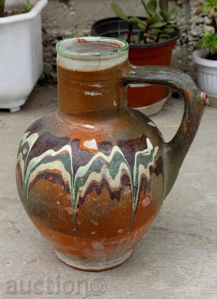 Old Ceramic Painted Jug, Large Mouth, Bucket Old Ceramic Painted Jug, Large Mouth, Bucket