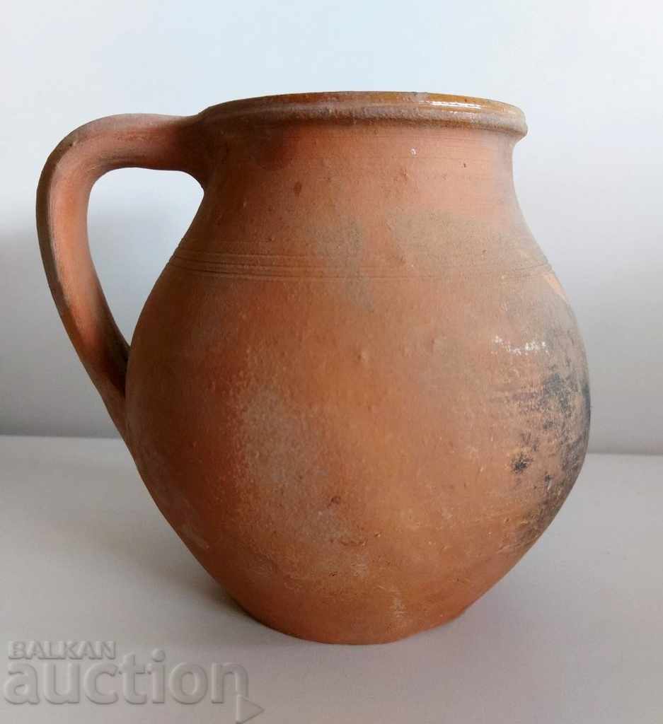 Licitație Oală ceramică autentică veche, vas cu toartă, recipient rezistent, arsă Licitație Oală ceramică autentică veche, vas cu toartă, recipient rezistent, arsă