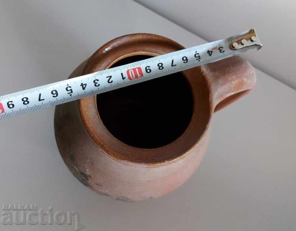 Oală ceramică autentică veche, vas cu toartă, recipient rezistent, arsă - 5 Oală ceramică autentică veche, vas cu toartă, recipient rezistent, arsă - 5