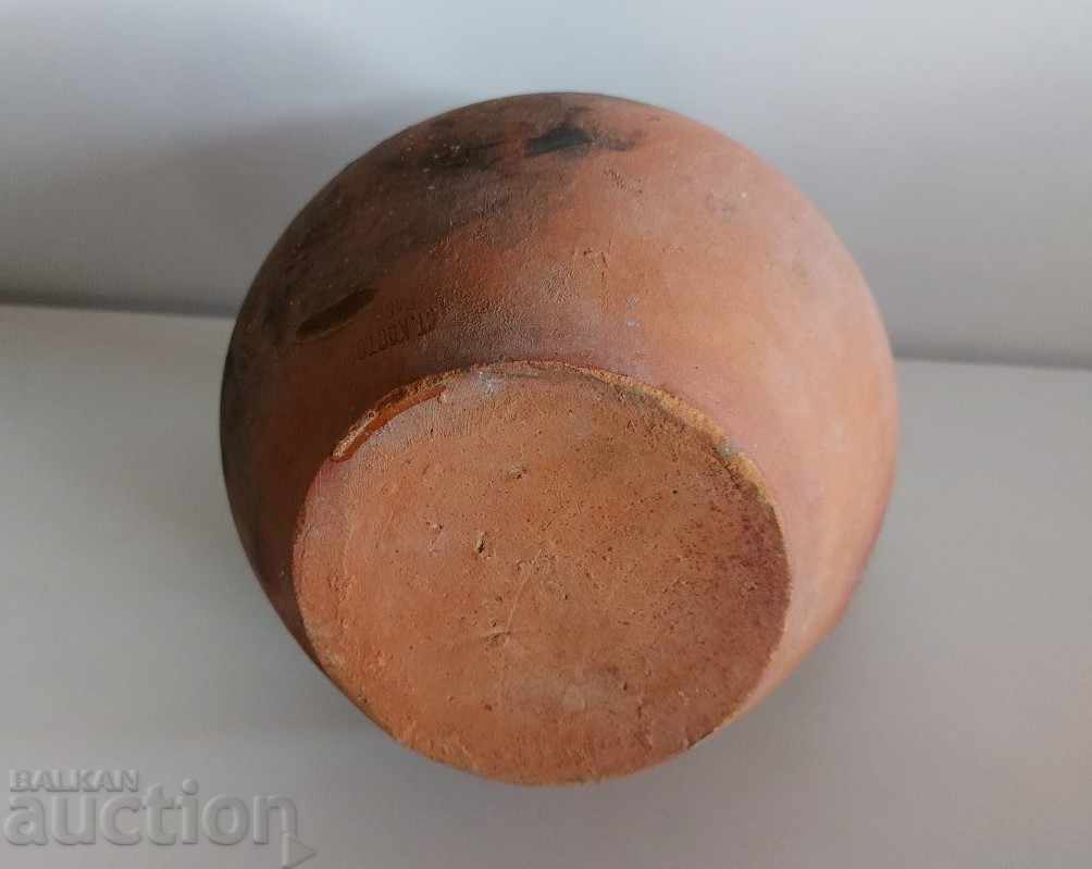 Oală ceramică autentică veche, vas cu toartă, recipient rezistent, arsă - 6 Oală ceramică autentică veche, vas cu toartă, recipient rezistent, arsă - 6