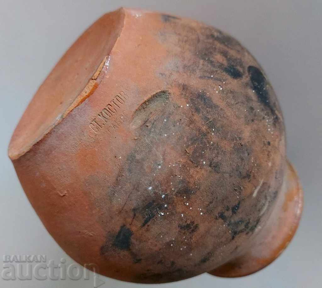 Oală ceramică autentică veche, vas cu toartă, recipient rezistent, arsă - 7 Oală ceramică autentică veche, vas cu toartă, recipient rezistent, arsă - 7