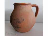 СТАРА АВТЕНТИЧНА КЕРАМИЧНА ДЕЛВА ГЪРНЕ РЪКАТКА СЪД ЗДРАВ ПЕЧ