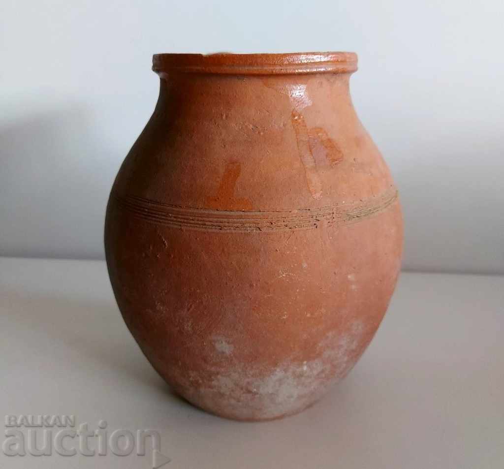 OLD AUTHENTIC CERAMIC DEEP POT VESSEL POT HANDLE HEALTHY with price 35.00 BGN | € 17.90