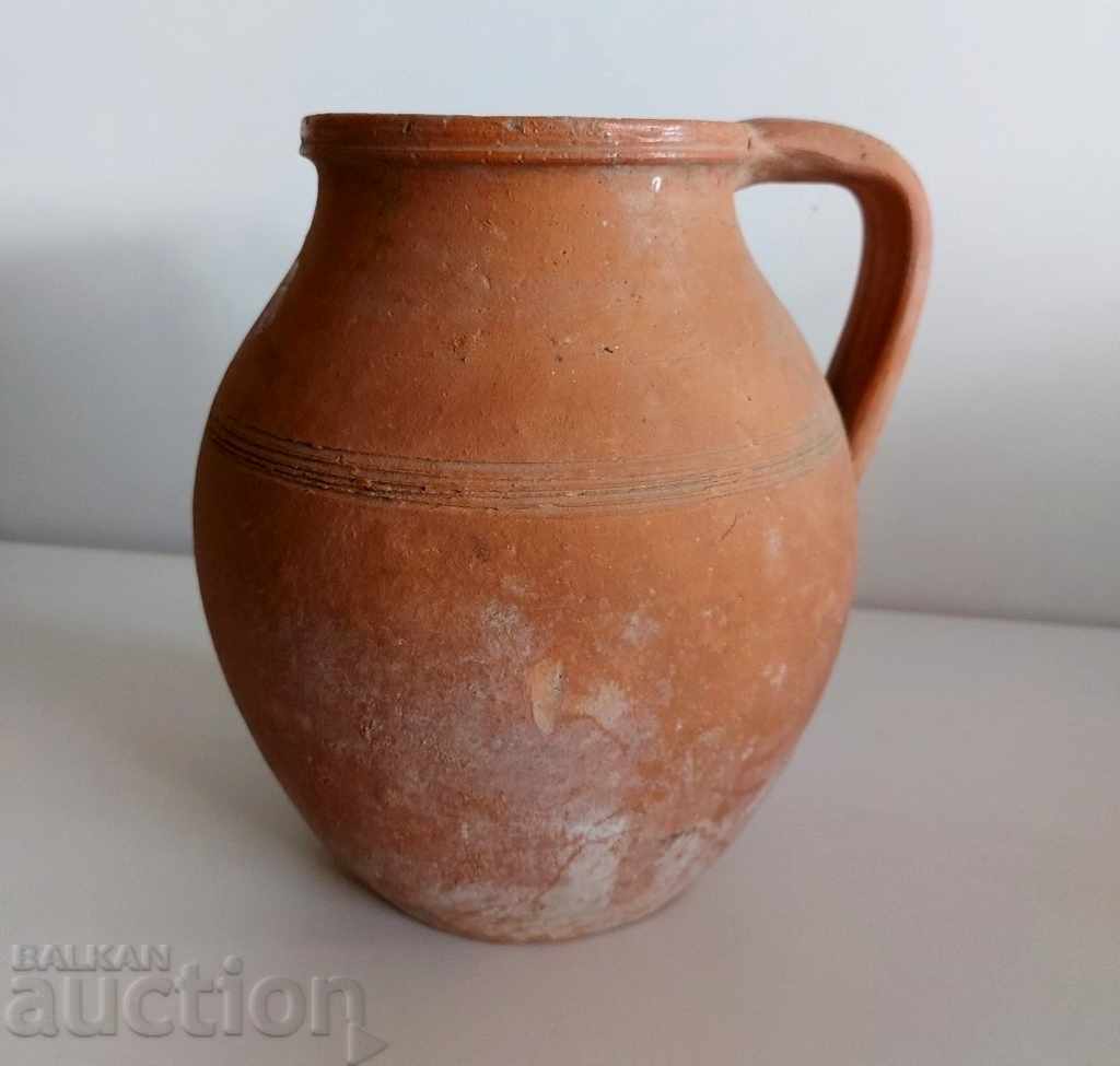 OLD AUTHENTIC CERAMIC DEEP POT VESSEL POT HANDLE HEALTHY