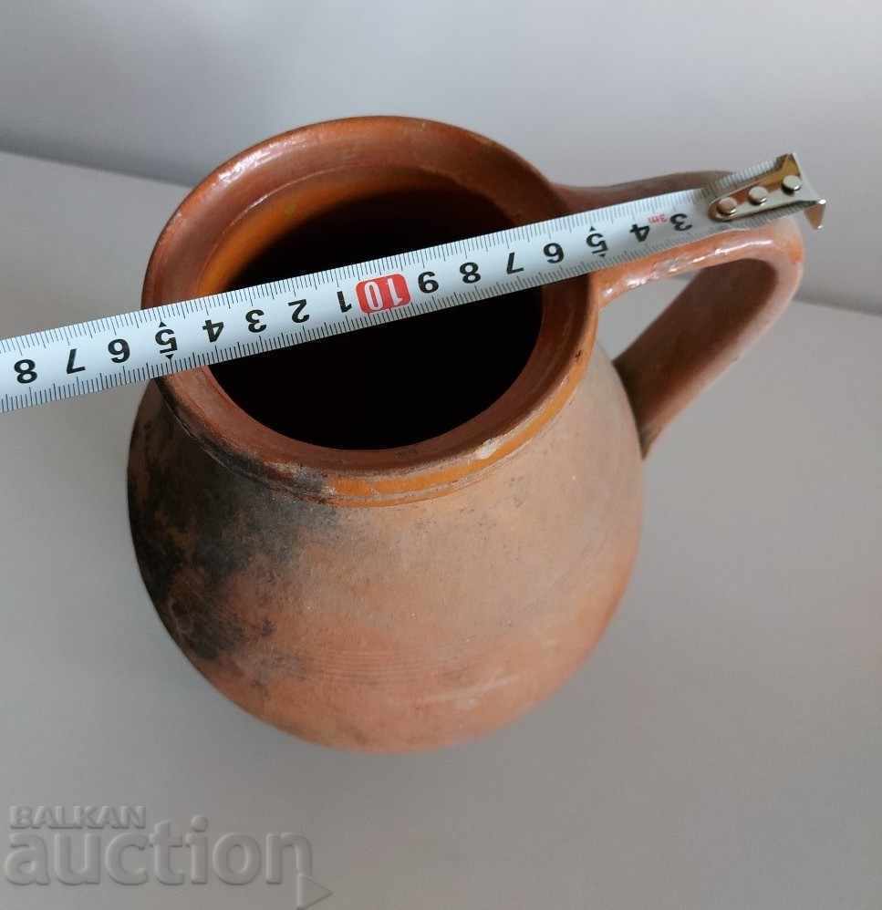 OLD AUTHENTIC CERAMIC JUG HANDLE VESSEL POT HEALTHY - 5