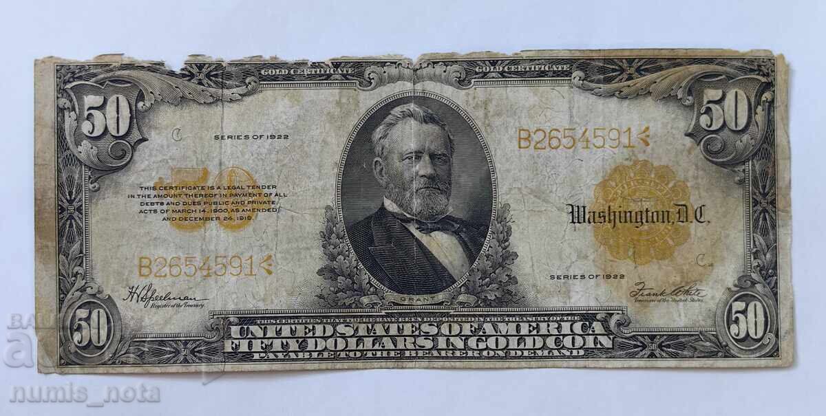 50 δολάρια 1922 - Χρυσό πιστοποιητικό