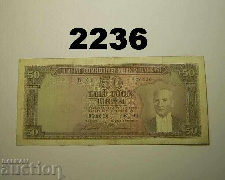 Turcia 50 lire 1971 seria R01 Turcia 50 lire 1971 seria R01