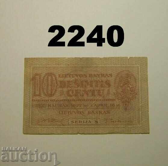 RR! Lithuania 10 centų 1922 cents