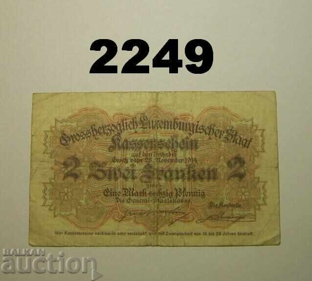 Luxemburg 2 franci 1914 cu preț 40.00 BGN | € 20.45