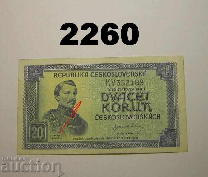 Czechoslovakia 20 Korun 1945 Specimen Czechoslovakia 20 Korun 1945 Specimen