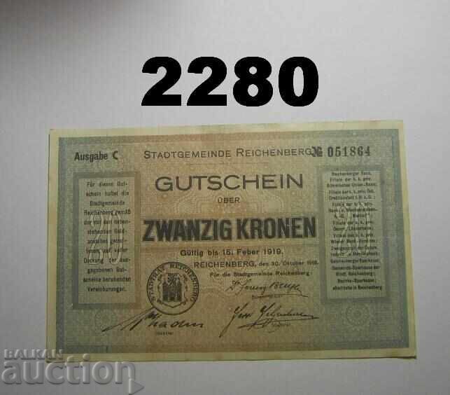 Austria Austro-Hungary Reichenberg 20 kronen 1918
