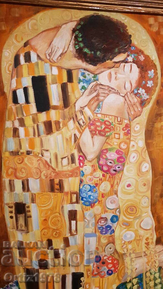 "The Kiss" Gustav Klimt – Oil, Canvas, Signed, 80cm/60cm with price 515.00 BGN | € 263.32
