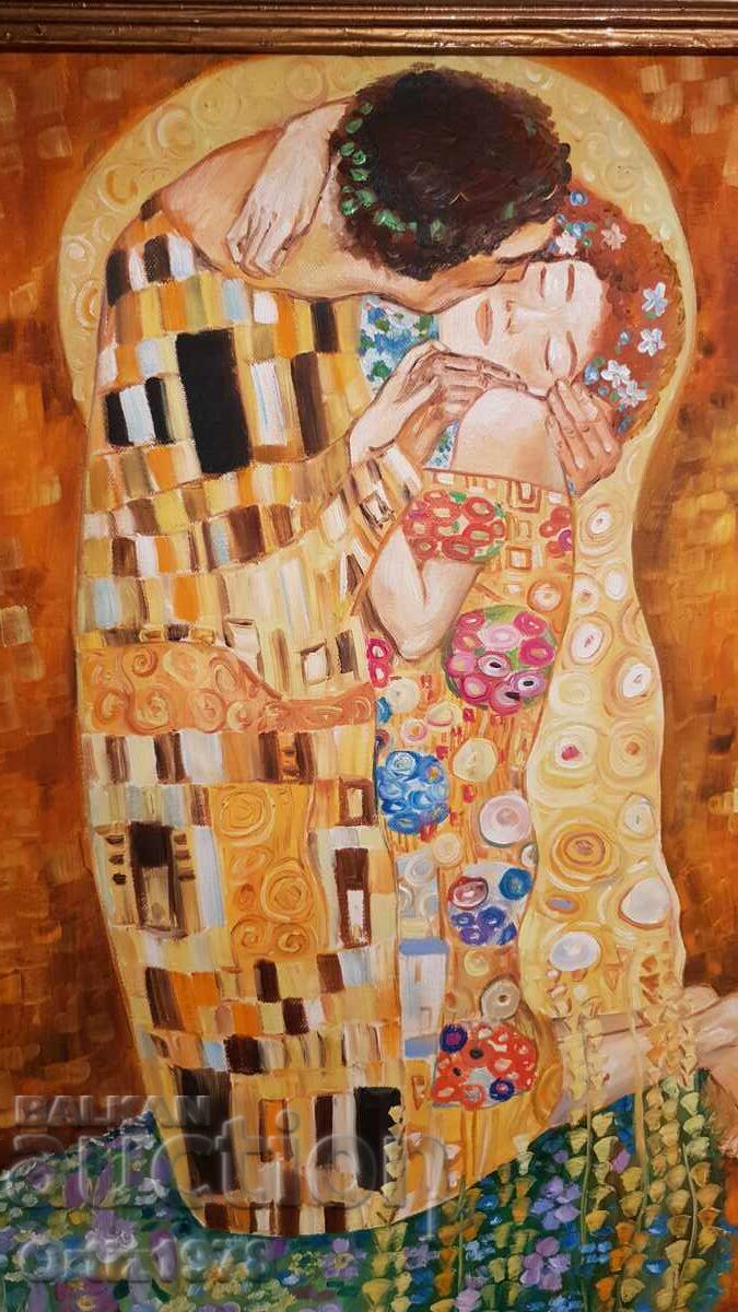 "The Kiss" Gustav Klimt – Oil, Canvas, Signed, 80cm/60cm - 5